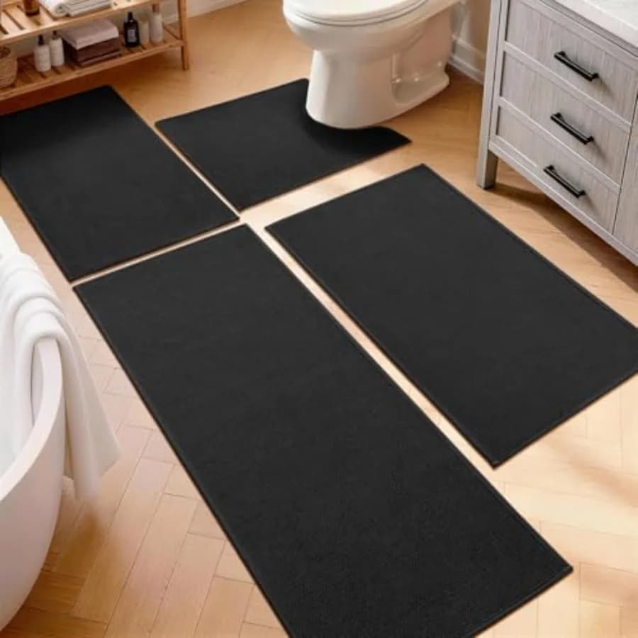 Set di Tappeti da Bagno 4 Pezzi, Asciugatura Rapida, Tappetino Sottile con Tappeto per WC, Antiscivolo, Assorbente, Lavabile in Lavatrice, Tappeti Runner per Bagno
