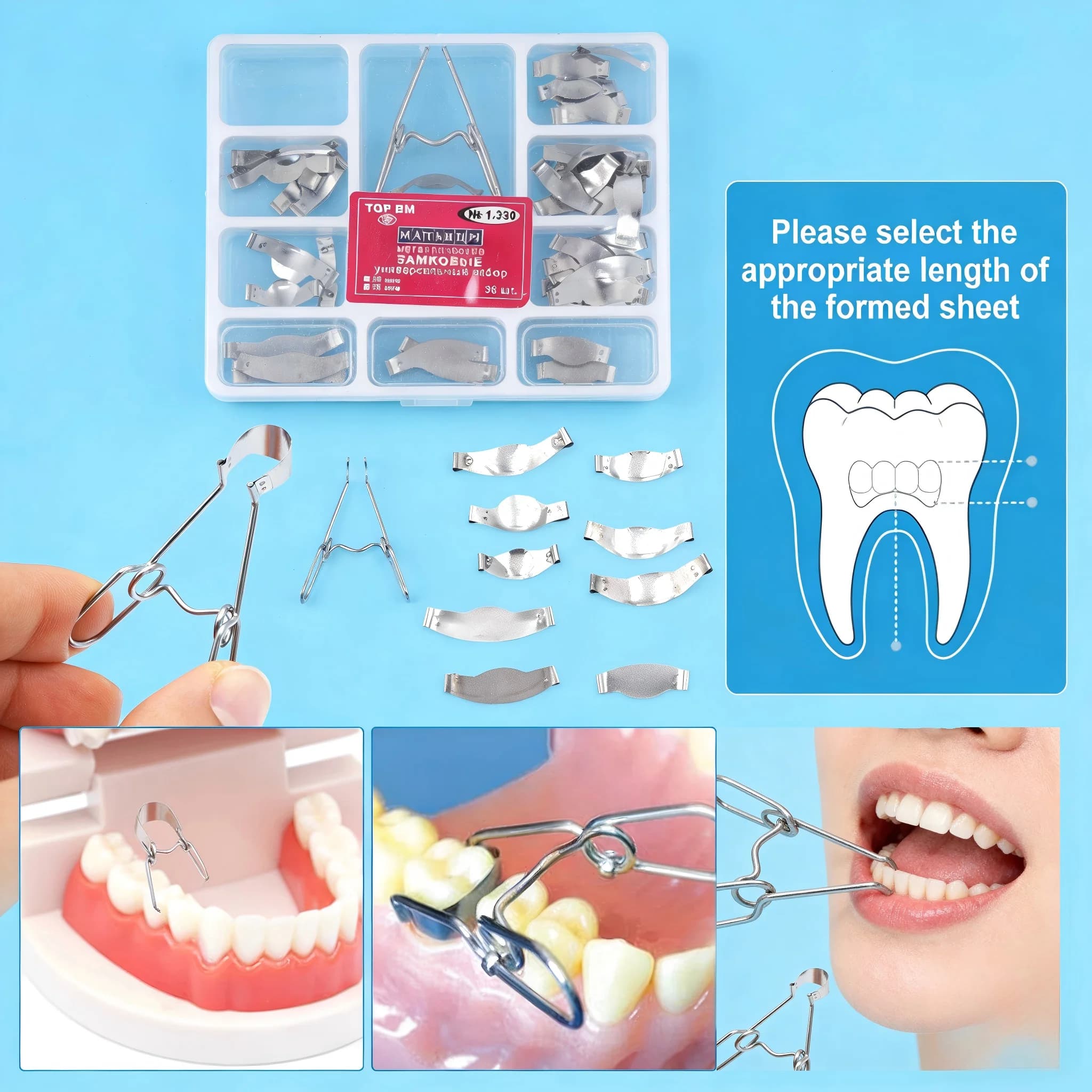 10/5 Confezioni di Bande Metalliche Sezionate Sagomate per Sistema Matriciale Dentale, Set di Anelli Separatori per Restauri Molari, Autoclavabili