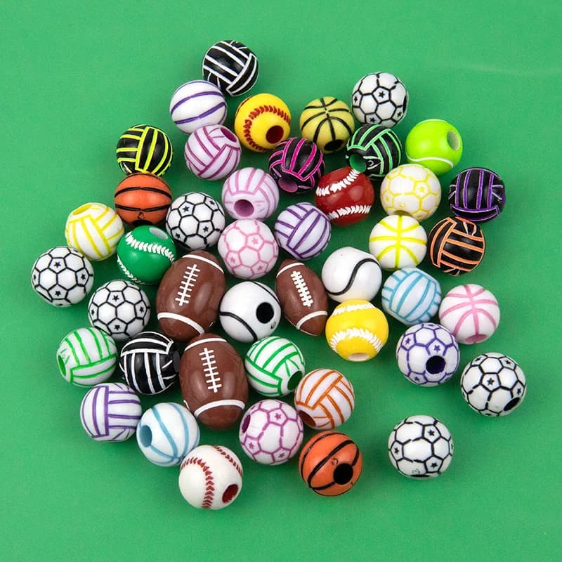 30PCS 12mm Sports Ball Acrylic Beads,Football Basketball Rugby Volleyball Spacers,DIY Bracelet Lanyard Jewelry Making Supplies