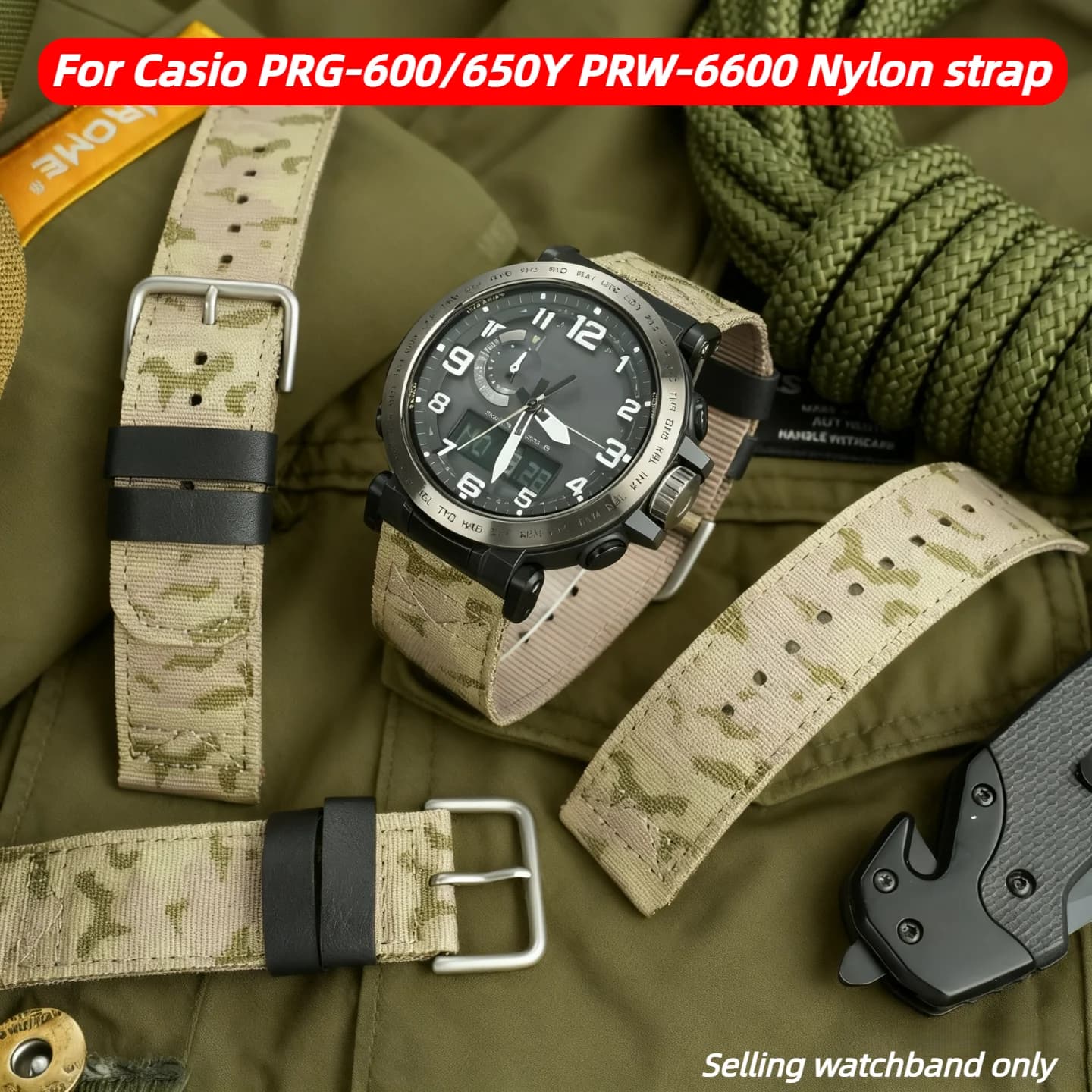 23 24mm cinturino in nylon mimetico per Casio PROTREK PRG-600/650Y/PRW-6600/70YB/30Y cinturino sportivo impermeabile in tela 23 24mm