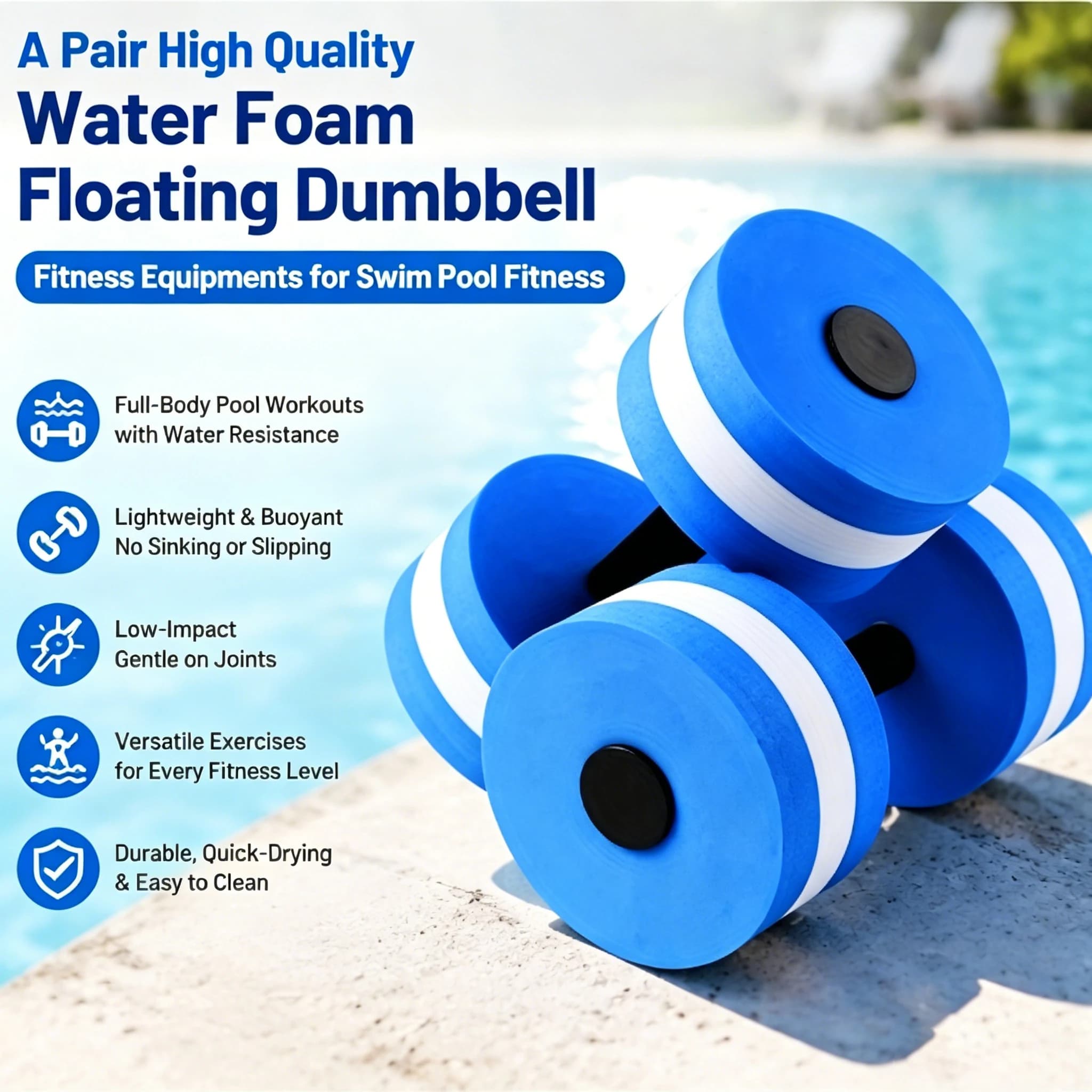 A Pair High Quality Water Foam Floating Dumbbell Fitness Equipments Foam Aqua Dumbbells for Swim Pool Fitness Dumbbell