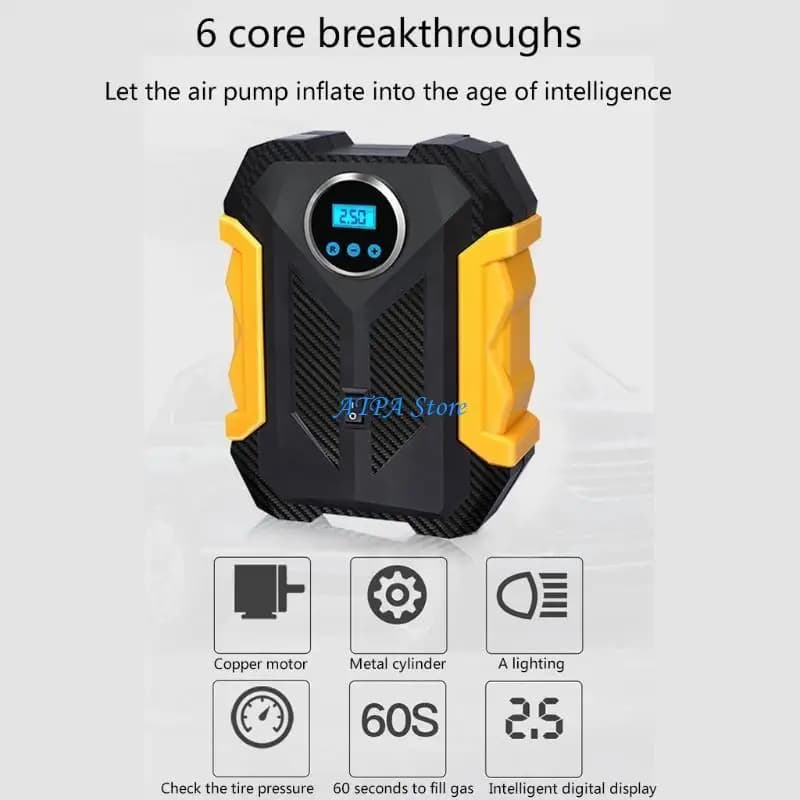 U13C Portable Air Compressor Electric Auto Tire Inflator Car Air Pump LED Light