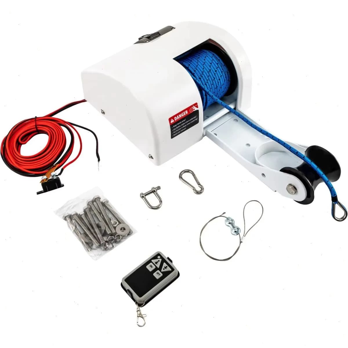 Verricello Elettrico per Ancora 45 libbre con Telecomando, Verricello Marino per Barca Kayak Pontone, Sistema Completo di Sollevamento Ancora con Corda in Nylon