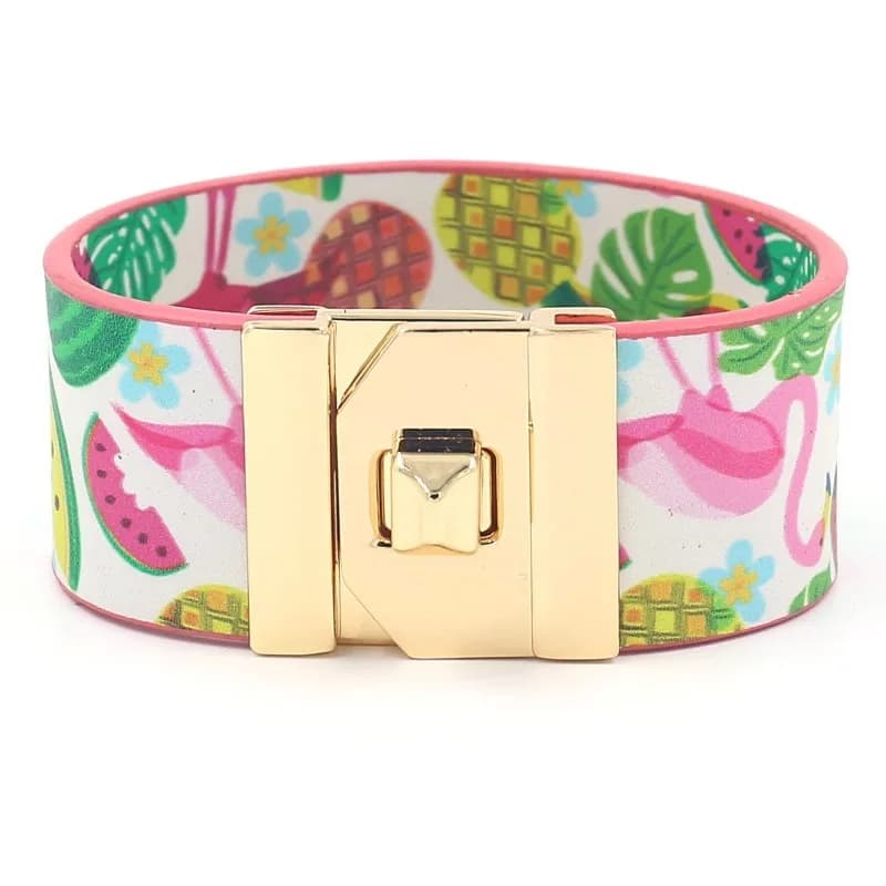 Bracciale in Pelle PU con Stampa Geometrica alla Moda per Donne, Chiusura in Metallo, Catena da Polso Personalizzata Adatta a Tutti gli Stili
