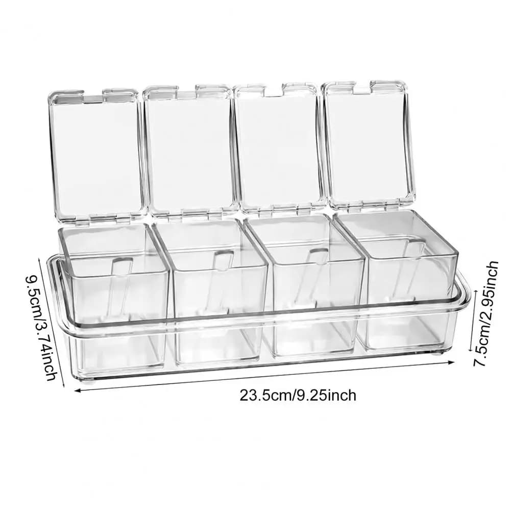 Set di contenitori trasparenti per spezie da 24 cm con coperchi e cucchiaio, organizer da cucina 4 in 1 per sale, zucchero, pepe, barattoli ermetici per la conservazione in dispensa