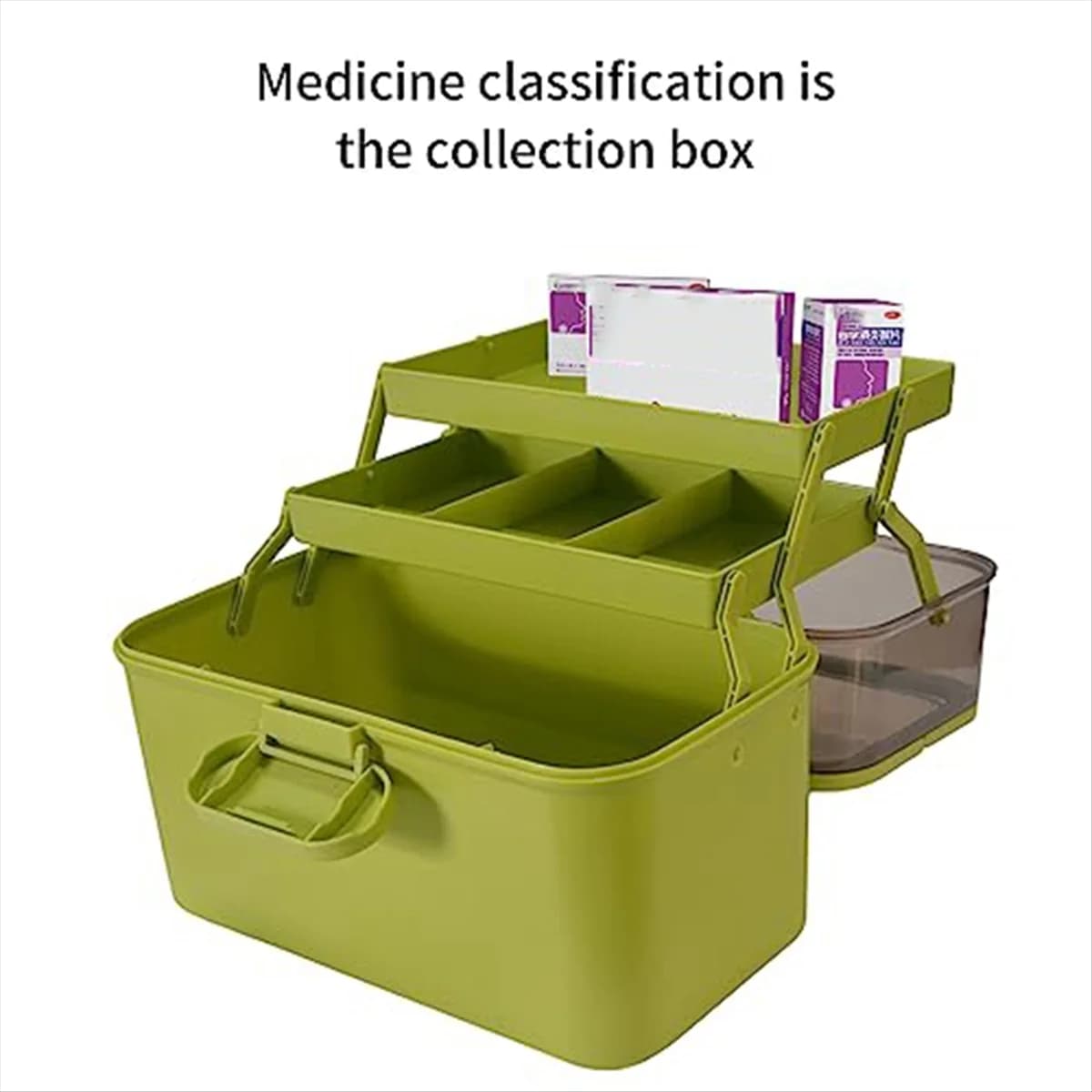 Y31A Scatola portaoggetti pieghevole trasparente a tre strati con contenitore per medicinali portatile staccabile