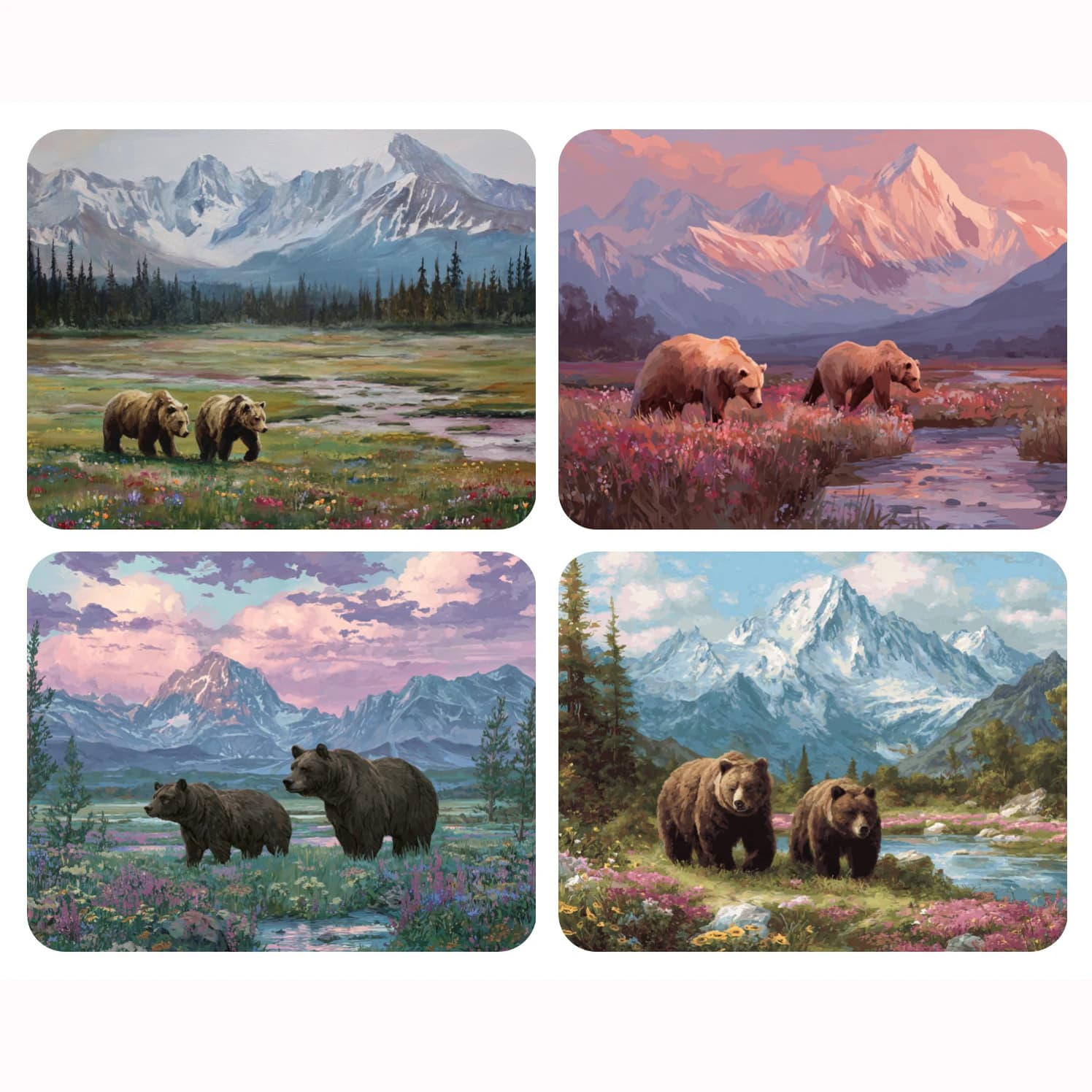 Hand Paint Two bears by the river Painting By Numbers Kit DIY Acrylic Artwork Canvas Art Gift Home