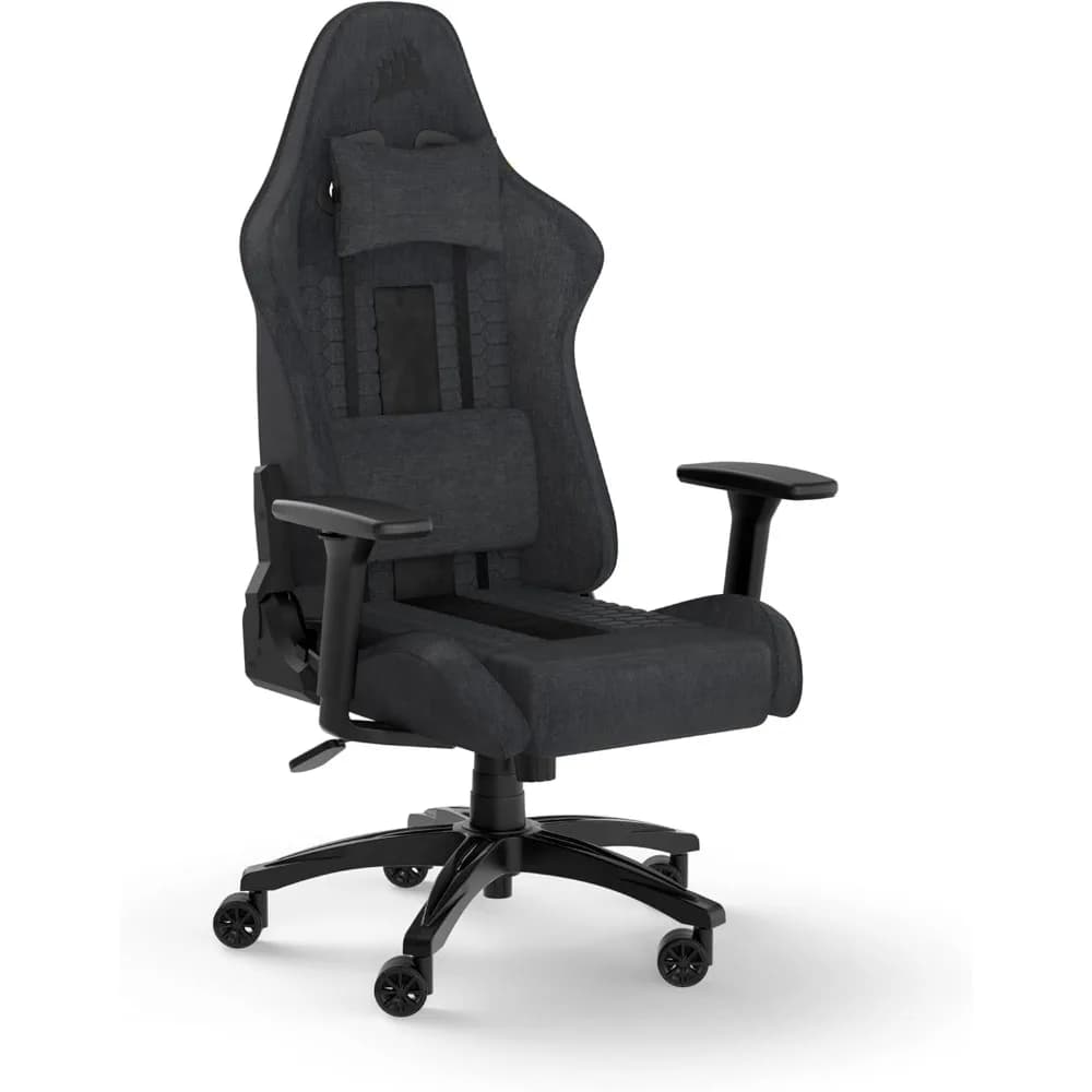 Sedia da Gaming in Tessuto Morbido con Supporto Lombare, Altezza Regolabile e Cuscino per il Collo, Grigio e Nero