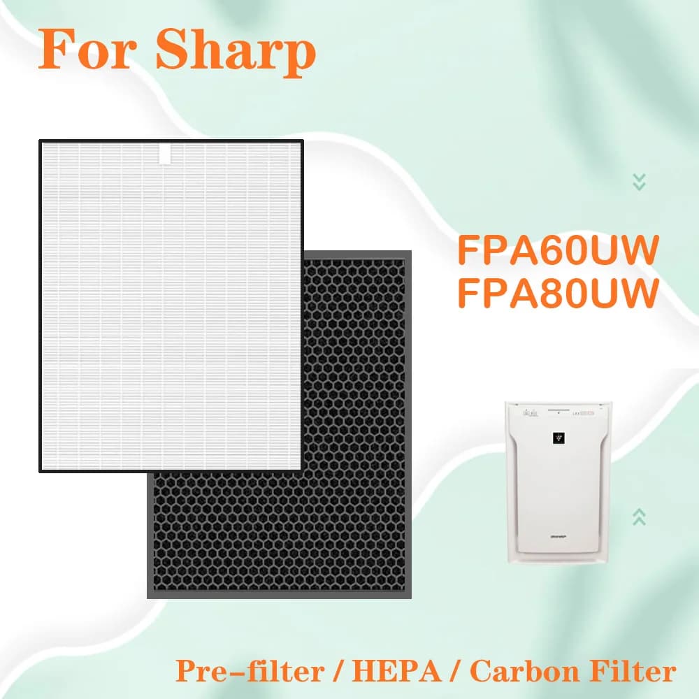 For Sharp Air Purifier FPA60UW FPA80UW, FZ-A60HFU / FZ-A80HFU FZ-A80DFU Replacement HEPA Filter and Carbon Filter