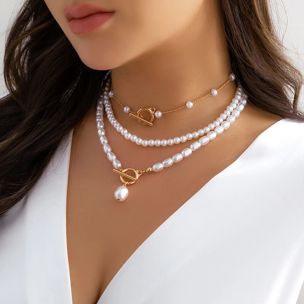 Elegant Pearl Multi-layer Necklace Minimalism Beads Gold Color Choker Necklace For Girls Jewelry Trend Adjustable Wedding Gifts