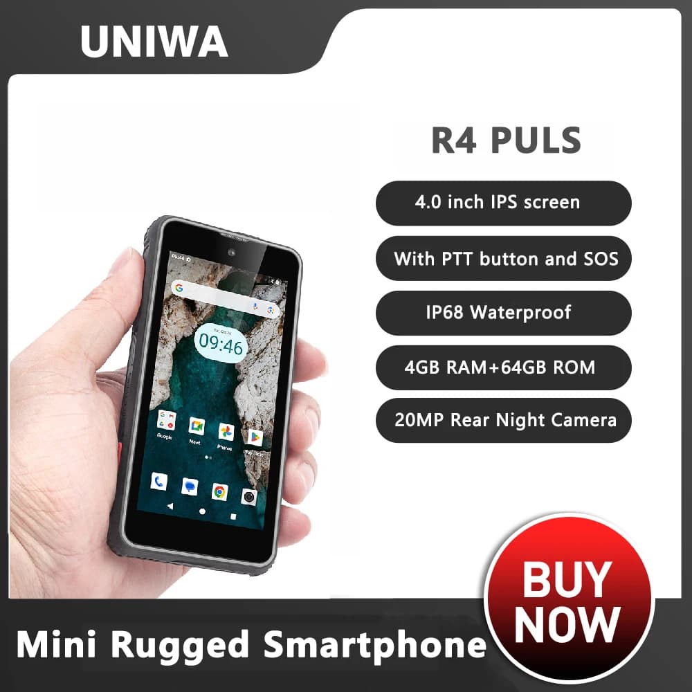 R4 PLUS 4G Smartphone robusto Display da 4.0 pollici PTT Piccolo telefono 4 GB di RAM + 64 GB di ROM 20 MP Visione notturna 3000 mAh SOS Android 14 NFC