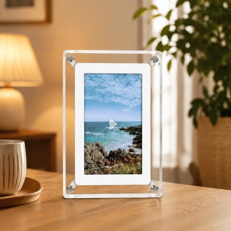 Digital Photo Frame 5/7 Inch IPS Display, 4GB Memory, Rechargeable 1200mAh Battery, Vertical Acrylic Design for Images