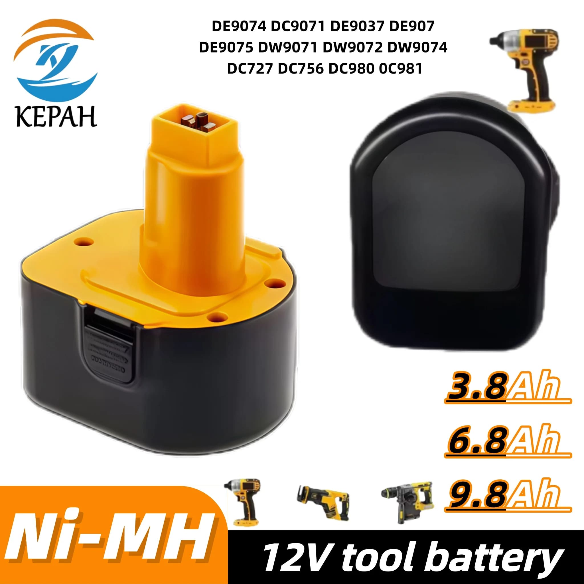 12V 9.8Ah High-Capacity Ni-MH Battery｜Long-Lasting Power for DC981KA/DW9071 Tools