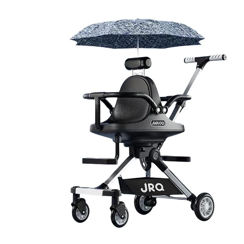 Passeggino gemellare leggero Carrello gemellare portatile da esterno Passeggino doppio a quattro ruote ad alta vista con ombrellone Carrozzina pieghevole