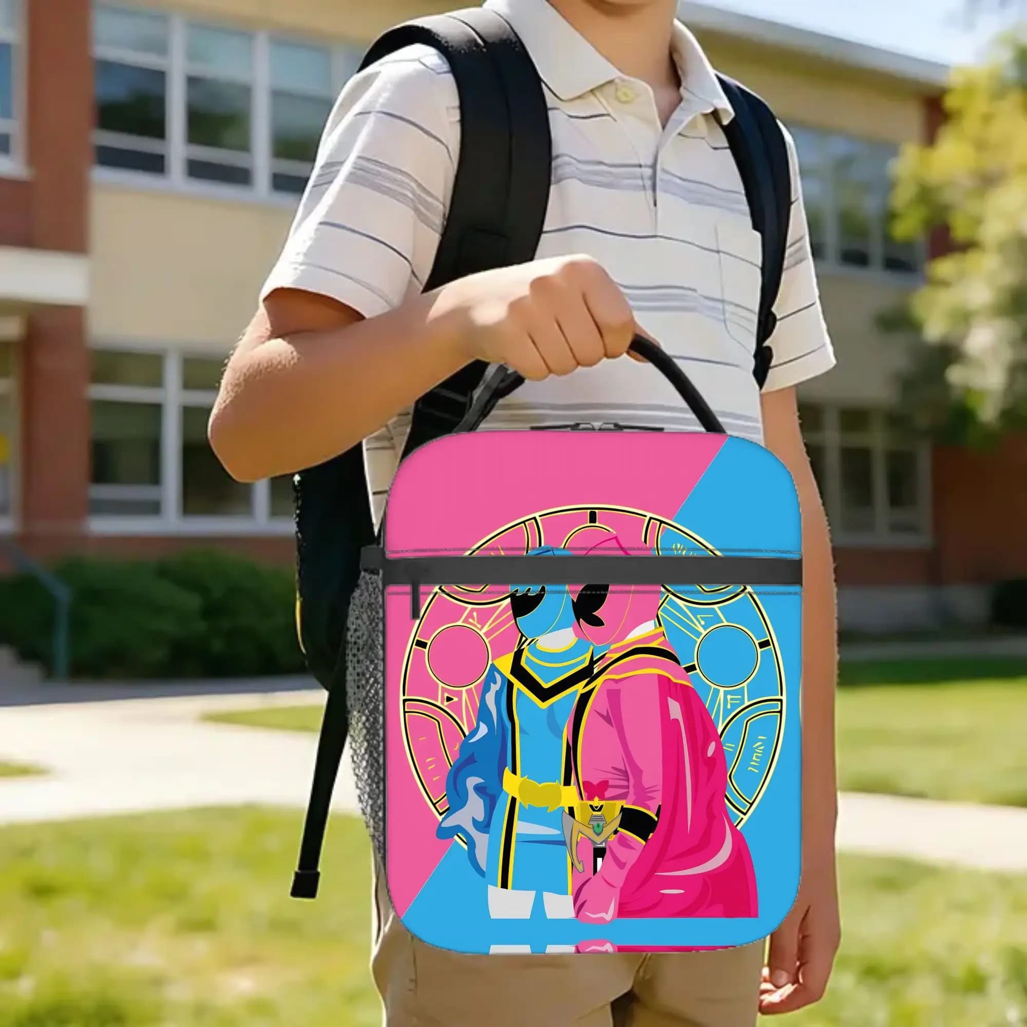 Pink Blue Ranger Insulated Lunch Bag Leakproof Power R-Ranger Meal Container Thermal Bag Lunch Box Tote Beach Travel Men Women