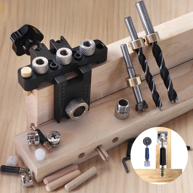 3 in1 Jig di tassamento regolabile 8/10/15MM Kit guida trapano tassello lavorazione del legno foro tascabile Jig localizzatore di perforazione pannello di legno Splicing