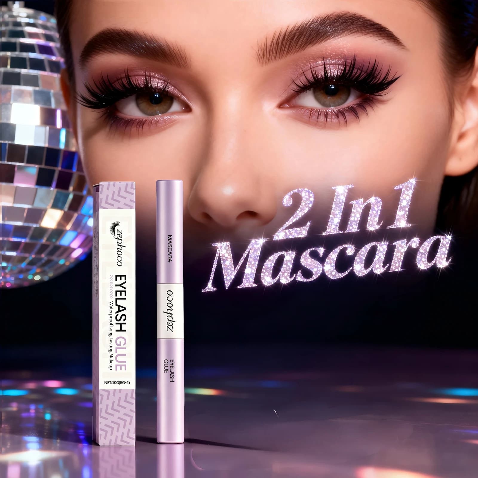 Mascara 2 in 1 Long lasting waterproof, Anti-sweeping, Volumizing and Incurvent, Natural Cosmetic to Model the Eyelashes