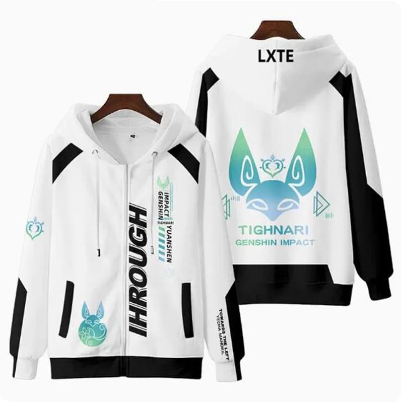 Anime Genshin Impact 3D Print Zip Up donna/uomo felpe con cappuccio felpe Streetwear Hip Hop Tighnari giacca con cappuccio con cerniera Cosplay