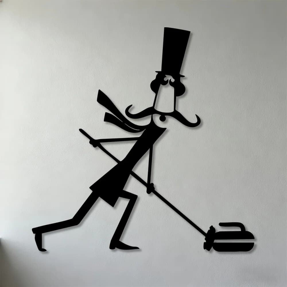 2D Metal Wall Decoration with Curling Player Silhouette, Iron Sports Art for Games Room, Sports Bar, Man Cave