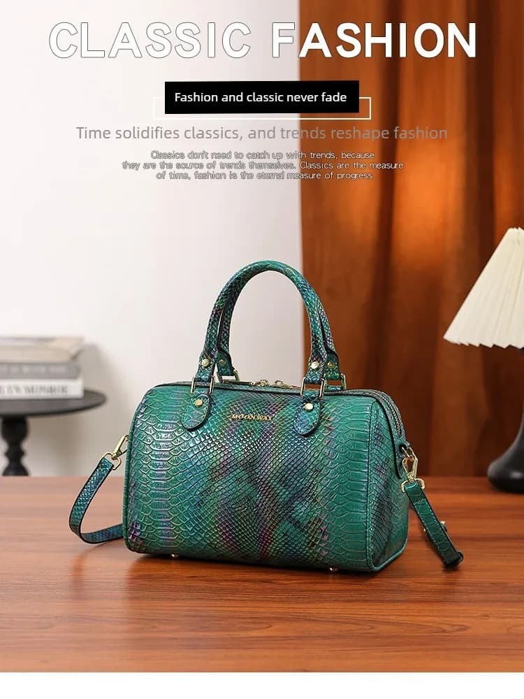 Borsa Boston con Motivo Serpentino per Donne, Nuova Borsa a Tracolla Femminile alla Moda 2025, Versatile Borsa a Spalla in Pelle Trendy