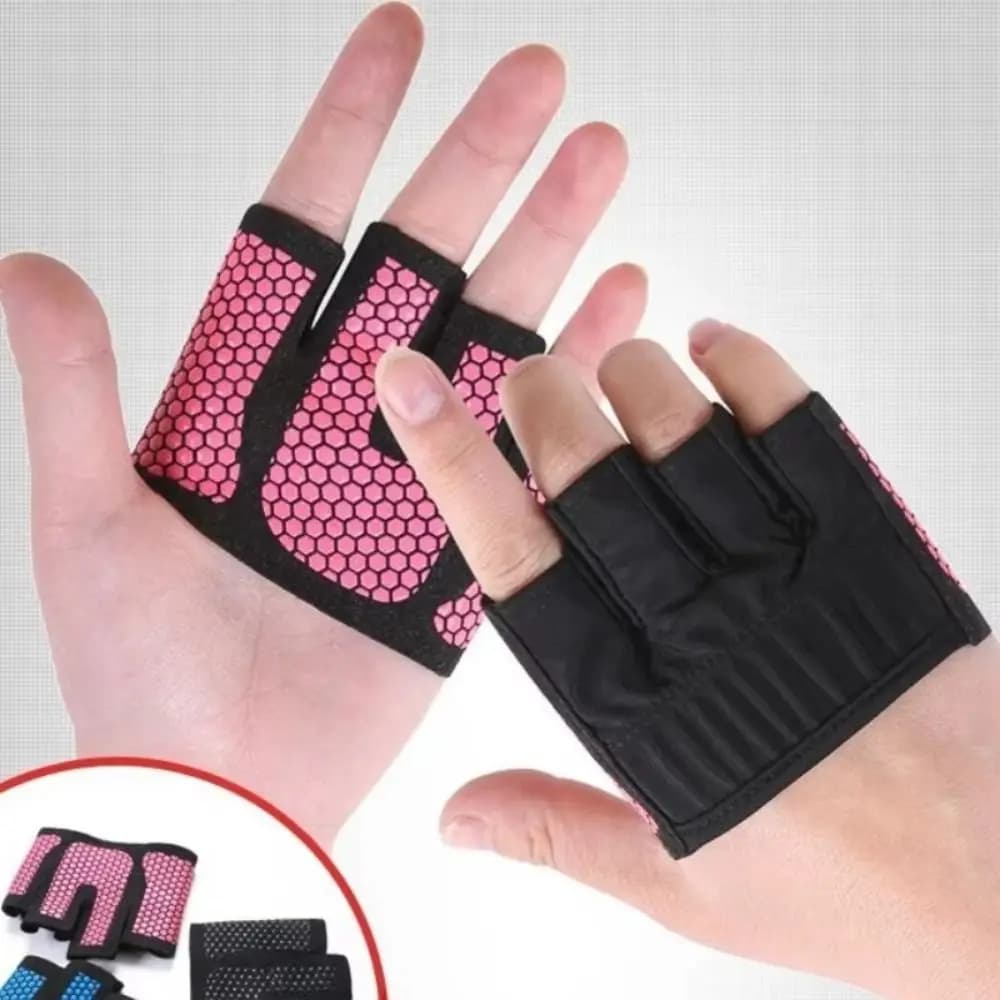 1 pair Breathable Gym Half Finger Gloves Anti-slip Contrast Color Cycling Gloves Silicone Shockproof Fitness Gloves Exercise
