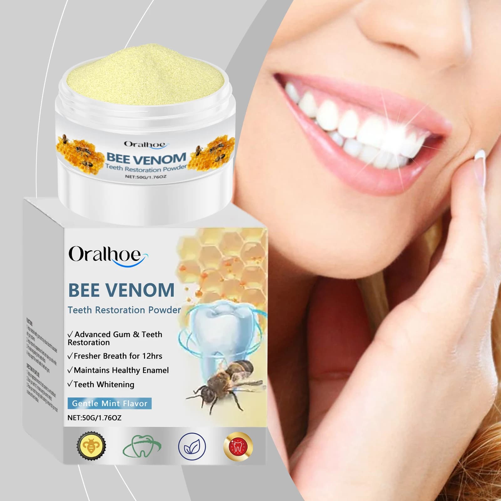 Polvere per la Cura Dentale al Veleno d'Api - Polvere per la Cura delle Gengive per un Alito Fresco a Lunga Durata, Pulizia dei Denti e Cura Orale