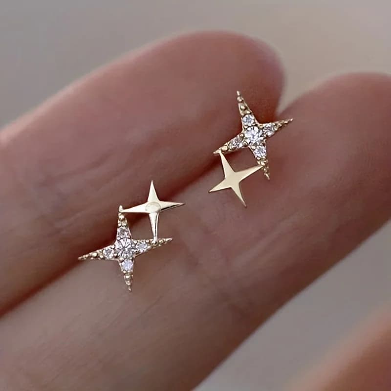 Stylish and simple double star zirconia stud earrings, women's proposal party jewelry