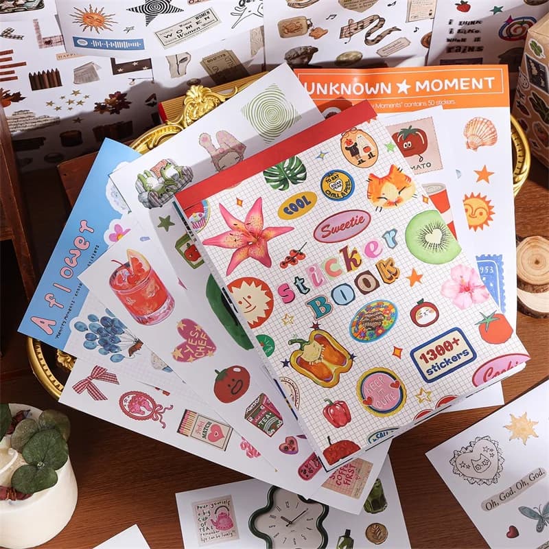 Collezione di 50 adesivi fustellati, libro di adesivi per scrapbooking a tema animali, piante e frutta, adesivi decorativi divertenti e creativi per diari e bottiglie d'acqua