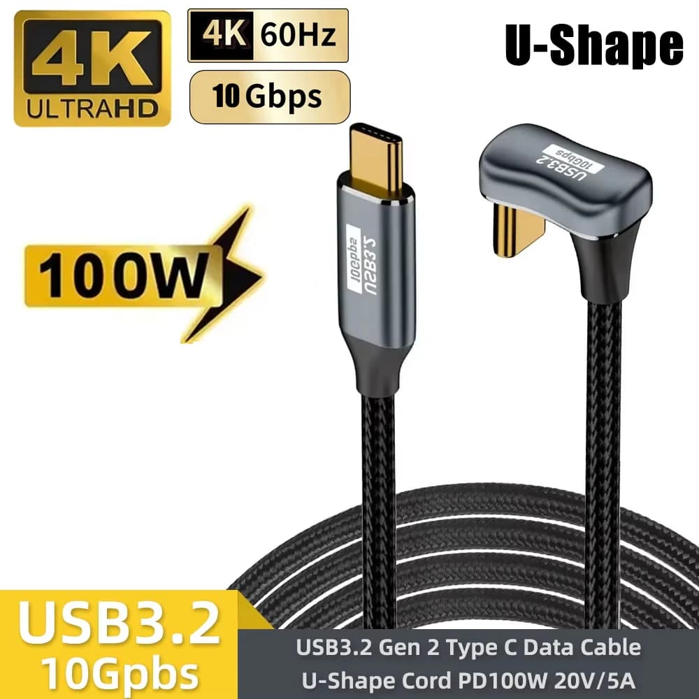 Cavo USB-C a USB-C a forma di U PD100W USB3.2 10Gbps ThunderBolt 3 5A per iPhone 15 Pro Max MacBook Pro Samsung Huawei