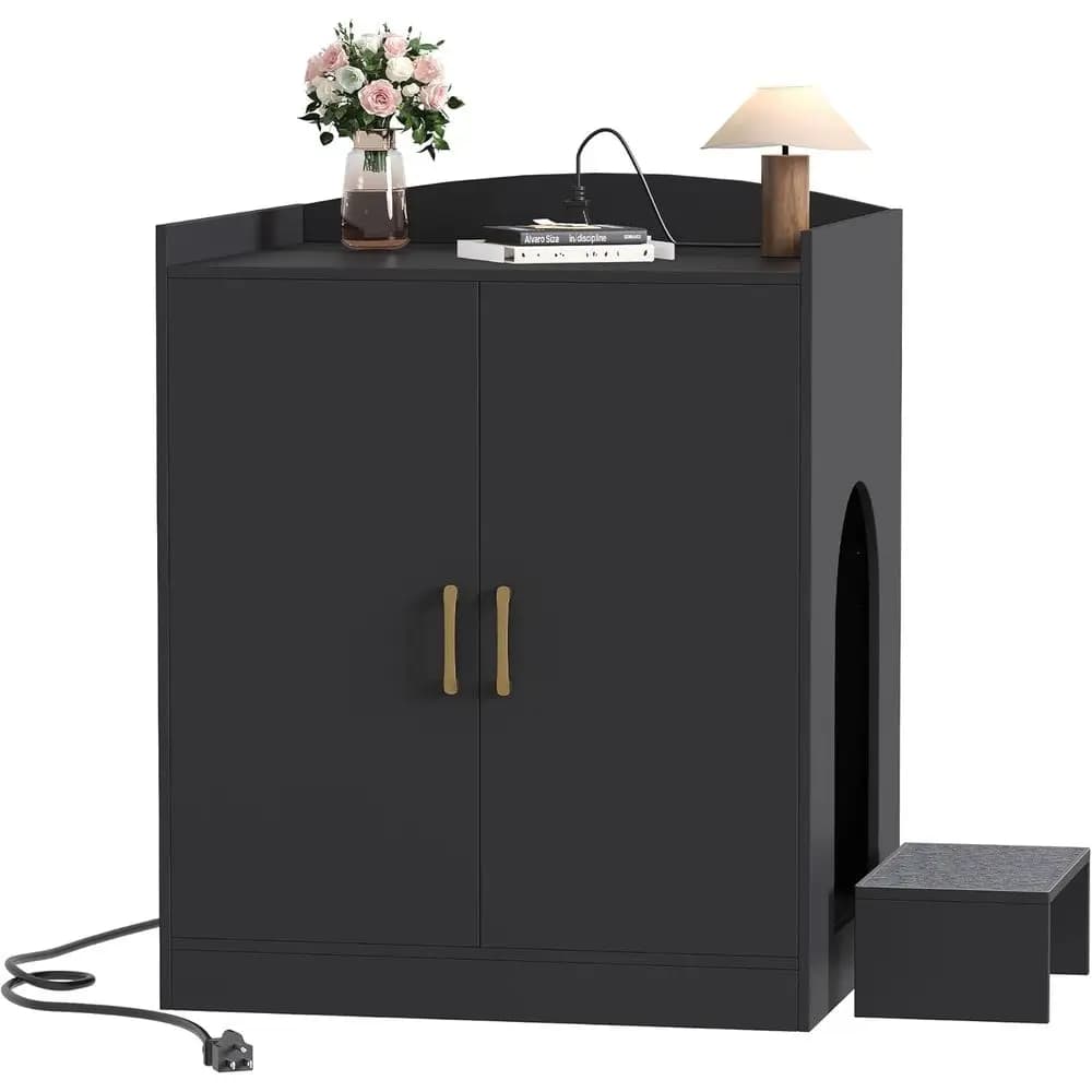 Large Hidden Litter Box Enclosure with Charging Station, Suitable for Automatic Self-Cleaning Cat Litter Boxes, Black