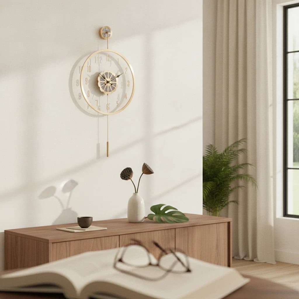 Battery Operated Wall Clock Quartz Wall Clock with Pendulum Large Quiet for Decorators, Living Room, Hallway