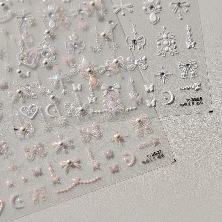 1 pz Crystal Diamond Nail Stickers 5D Laser Bowknot Star Moon Pearl Totem Heart 3D adesivo giapponese Nail Art decorazione Sticker