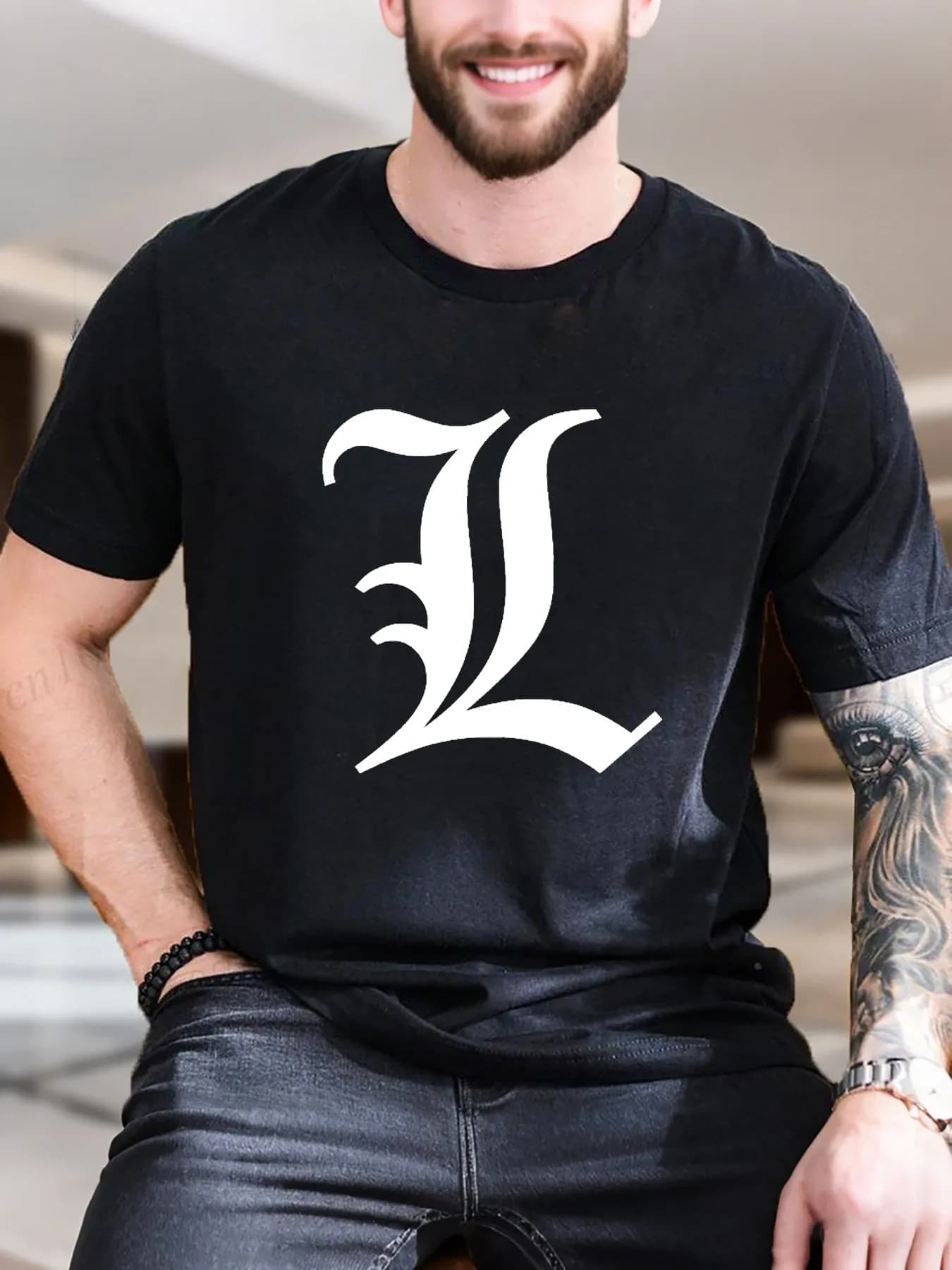 T-shirt a maniche corte stampata da uomo di nuova moda di arrivo Nero Bianco Modello a foglia quadrata 100% cotone Traspirante Confortevole Casual