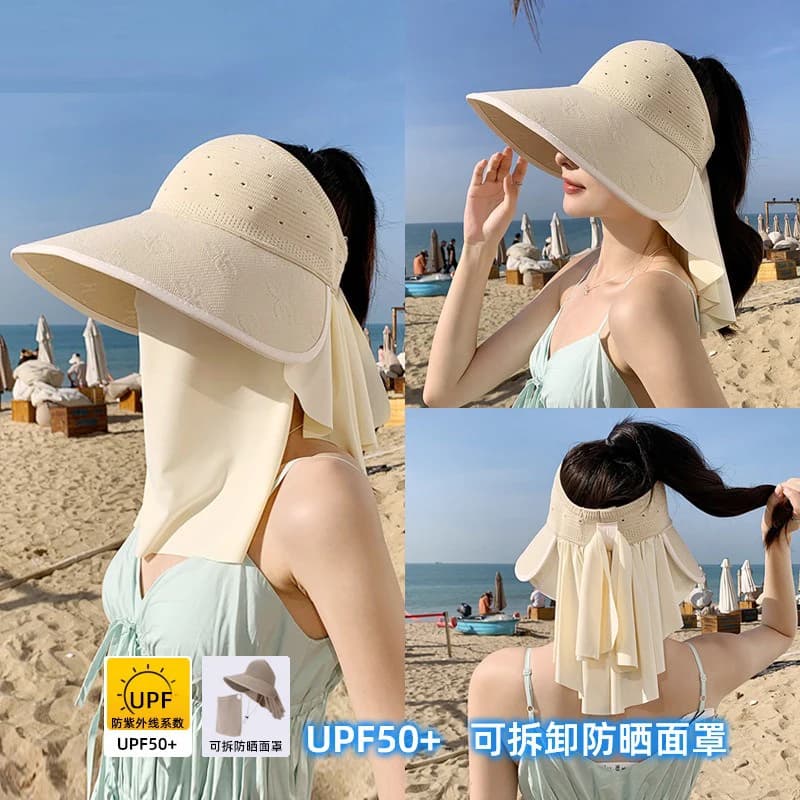 Berretto da pesca estivo da donna Protezione UV Cappello da sole per esterni Copertura per il viso Cappello in rete rimovibile Estensioni dei capelli con cappuccio in rete di pizzo