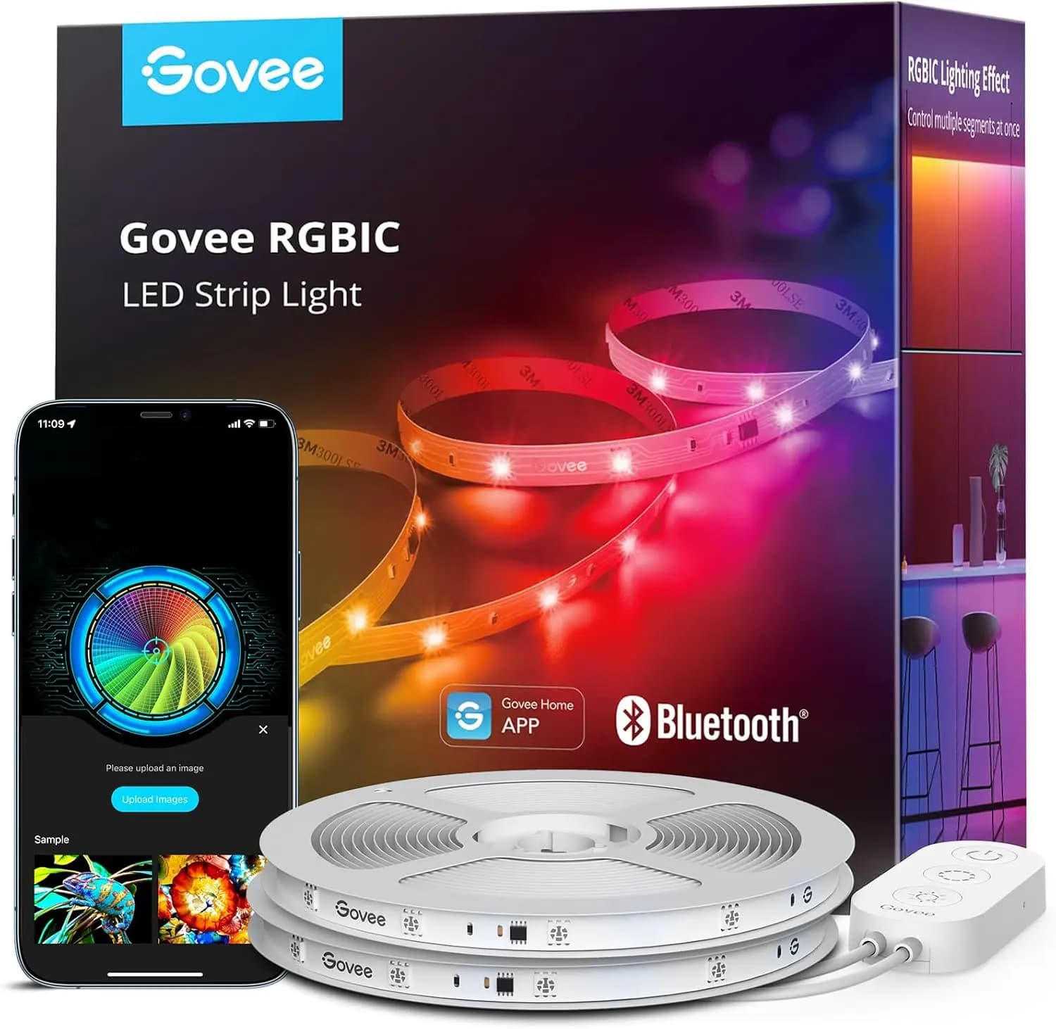 Strisce LED RGBIC Intelligenti da 20m, Controllo App Bluetooth, Cambio Colore per Decorazioni Domestiche, 2 Rotoli da 10m