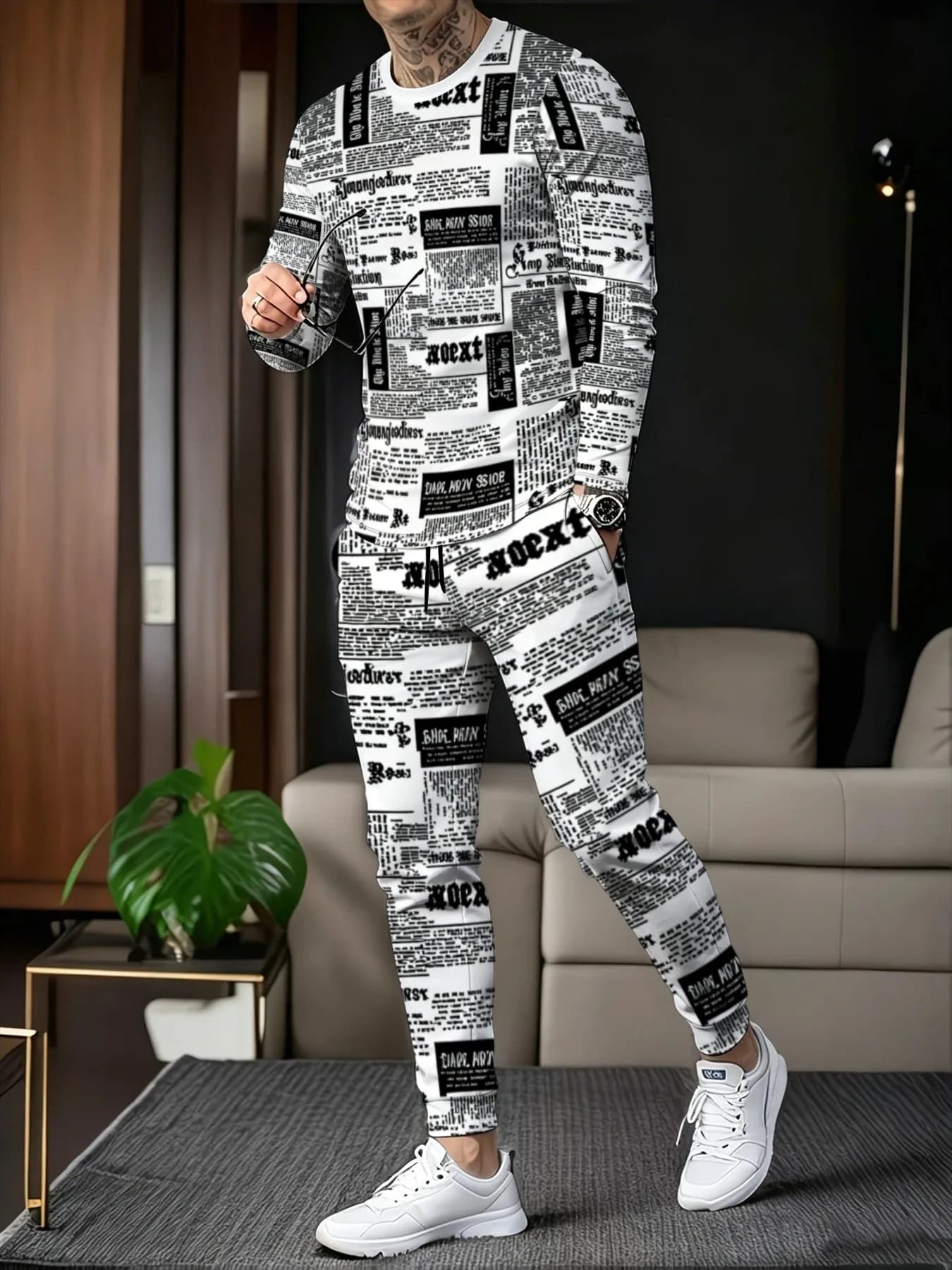 2026 Autumn/Winter New Style Simple Casual Fashion-Comfortable Soft 3D Letter Pattern Printed Men's Round-neck Sweatshirt Set