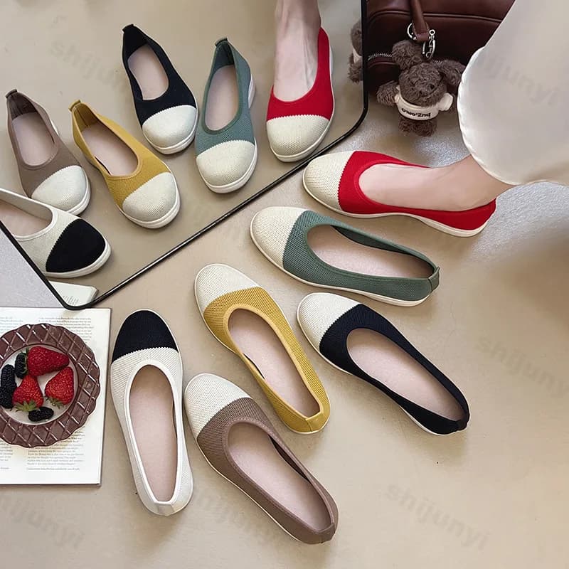 Women's free time moccasins with round toe and mesh thick bottom, soft bottom, comfortable and breathable casual slip shoes