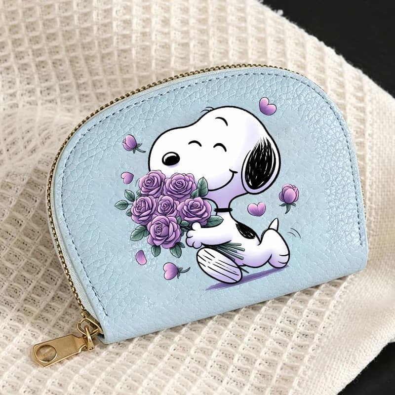 Cute Snoopy Women PU Leather Wallets Cartoon Anime ID Card Horders Zipper Multi-card Billfolds Semicircle Semicircle Coin Purse