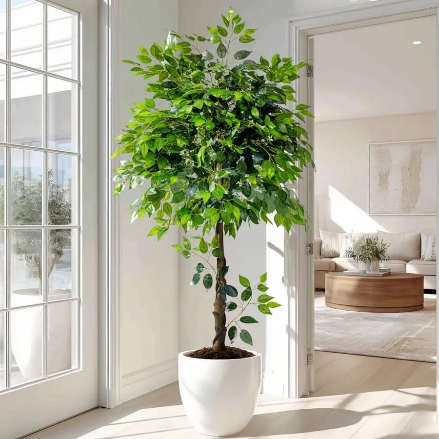 1.5 m Artificial Ficus Tree for Home Furniture, Silk Plants, Fin Silk Trees with Indoor Vase, Living Room, Office