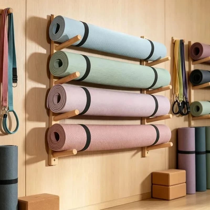 Wooden Yoga Mat Storage Holder Gym Wall Foam Roller Storage Rack Portable Yoga Mats Organizer Stand Multi-layer Organizer Stands