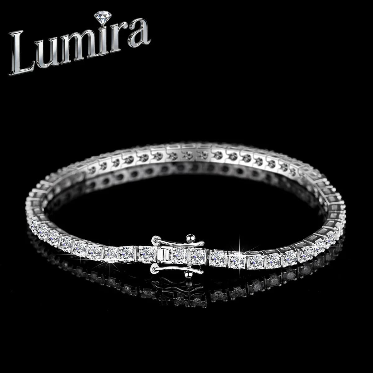 Lumira Platinum PT950 Full-Diamond Tennis Chain Bracelet for Women 3mm Roman-Cut Moissanite Ultra-Shiny Minimalist Bracelet