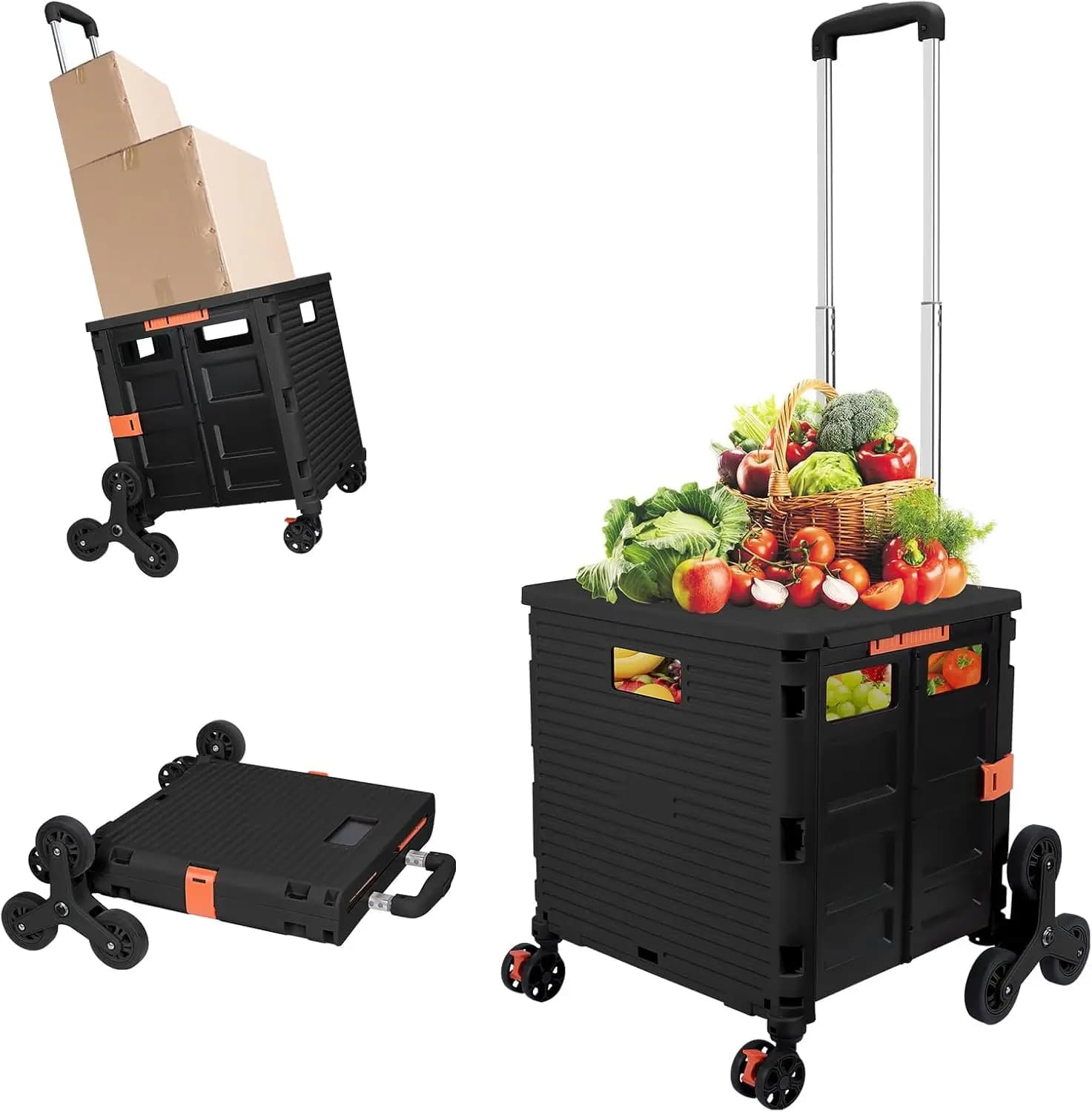 Carrello Pieghevole Portatile con Ruote per Salire le Scale, Manico Telescopico per Viaggi, Ufficio e Traslochi