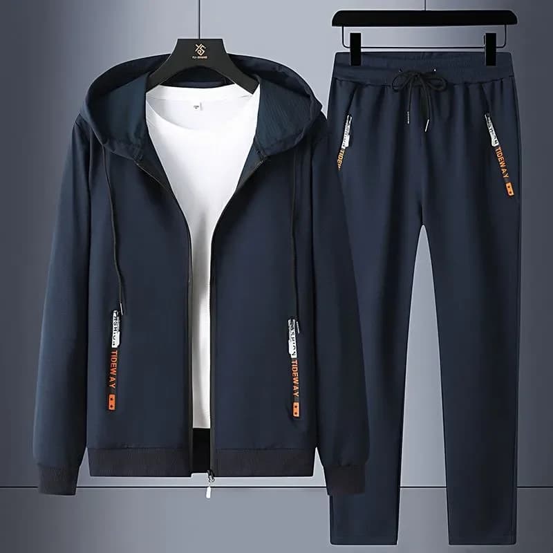 Men's Casual Sports Suit Spring Autumn Zip Up Hooded Jacket Straight Sweatpants Loose Running Outdoor Two Piece Tracksuit