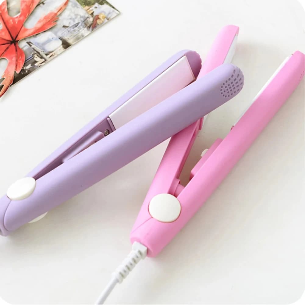 Mini Hair Plate, Multicolor Steak, Quick Heating, Non Damaged Ceramic Plate, Strain Clip, Curling and Straightening