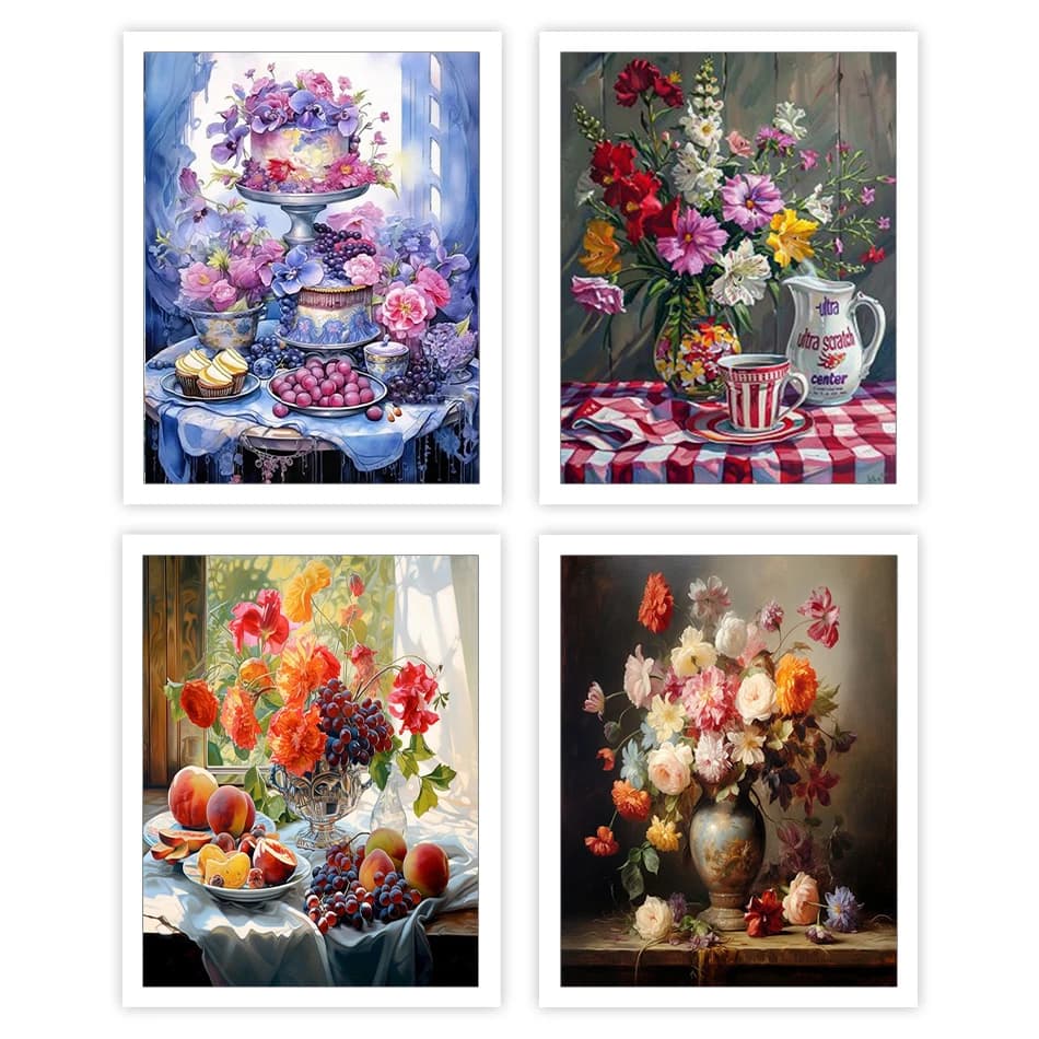 1pc frameless Paint By Number Adult Kit Classic oil painting table flower Acrylic Paints Paintings On Number Picture Home Decora