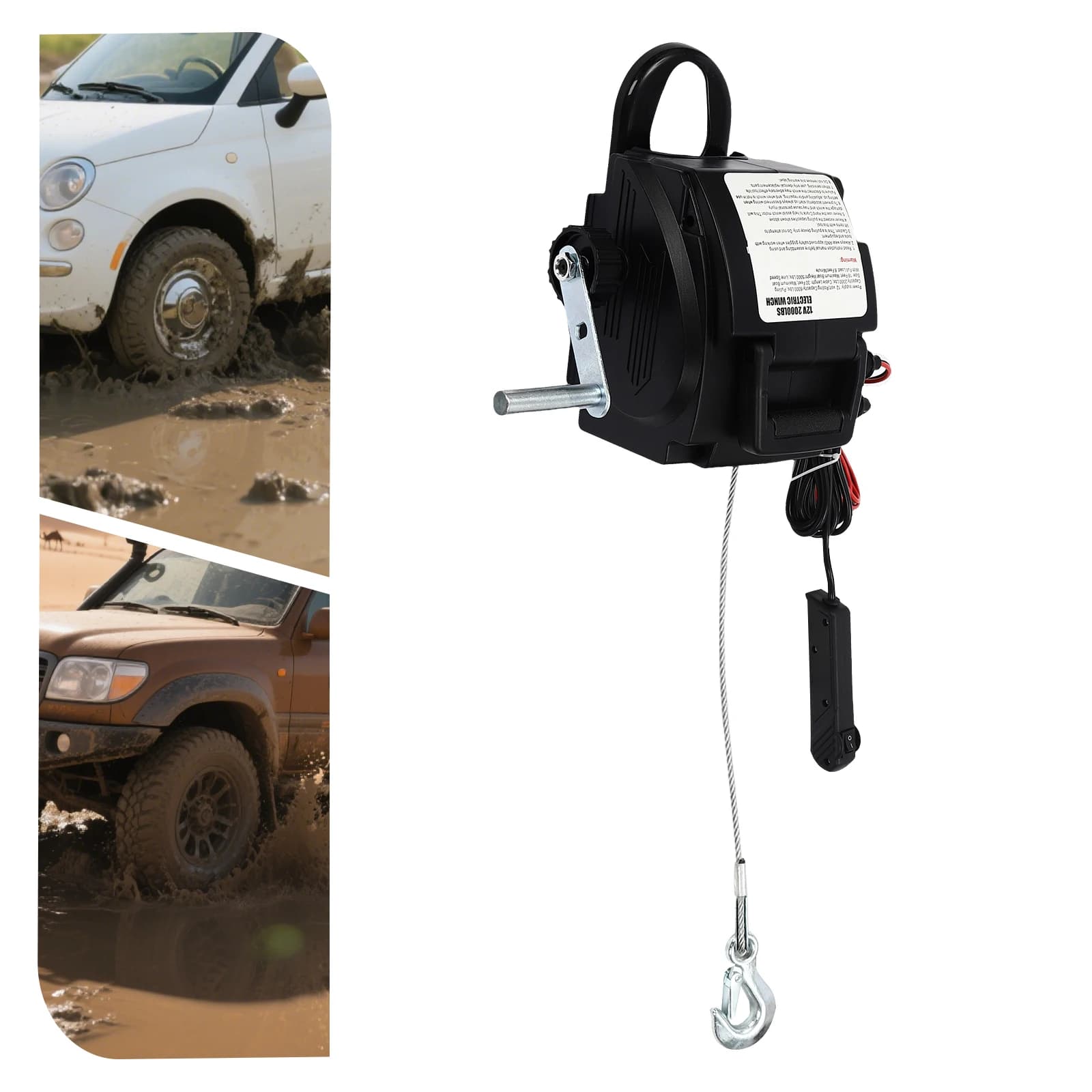 Verricello Elettrico 12V 300W, Forza di Trazione 2000lbs, Trazione Galleggiante 5000lbs con Cavo in Acciaio da 29,5ft per Barche, Rimorchi, Camion, Uso Marino