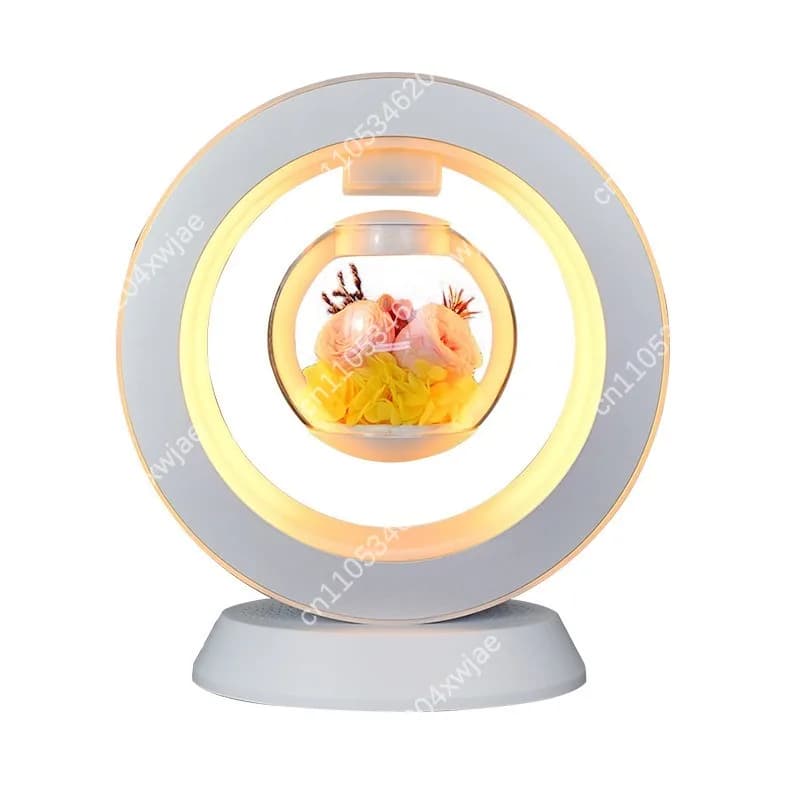 Altoparlante Bluetooth a Levitazione Magnetica con Luce Notturna LED e Rosa Stabilizzata, Regalo per San Valentino