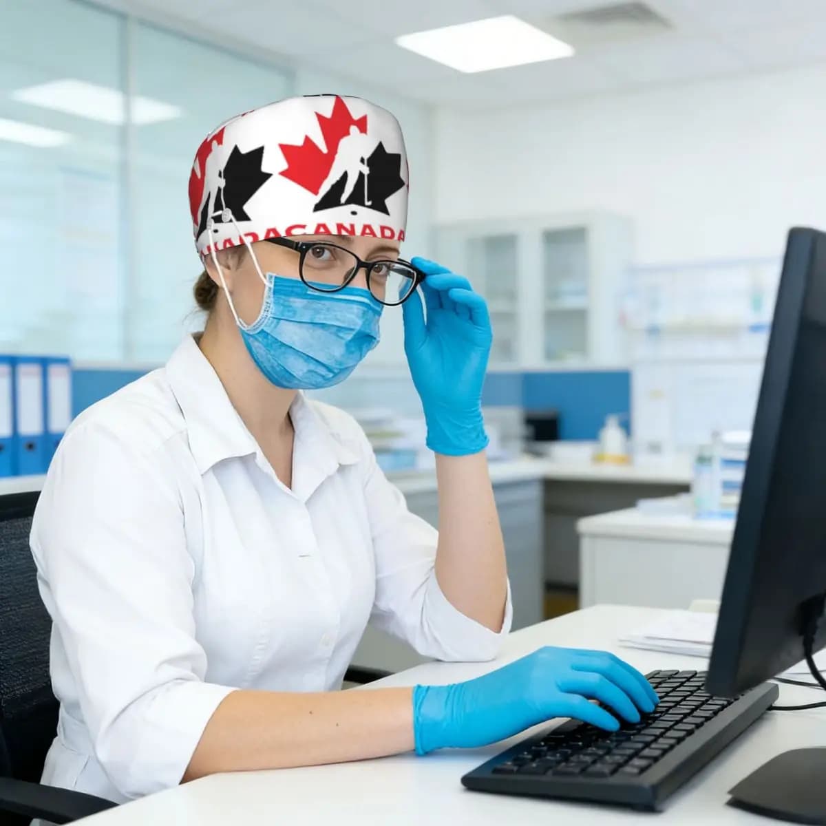 Canada Ice Hockey Sports Scrub Hat Doctor Working Surgical Cap Men Women Adjustable Nursing Caps for Dentist