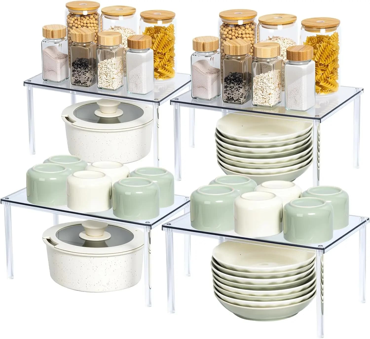 Organizzatore per Armadio in Acrilico, Set di 4 Portaspezie Impilabili per Organizzazione e Stoccaggio in Cucina e Dispensa