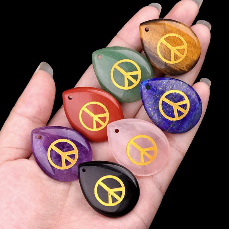Peace symbol Natural stone pendant Agate Crystal Drop pendant for necklace Healing precious stone Jewelry creation Supplies 25x33mm